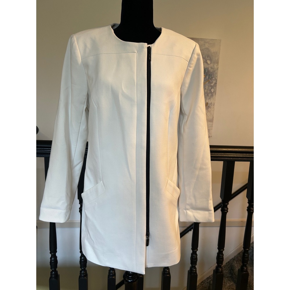Spanner Royal Mix Winter White Zip Front Collarless Jacket F12305 Size 8 NWT